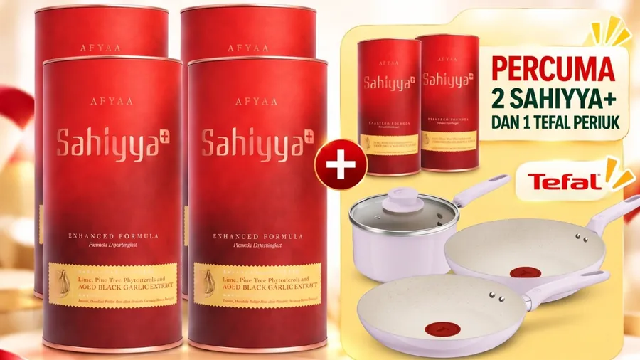 4 tin Sahiyya+ ditambah 2 tin percuma dan hadiah Tefal