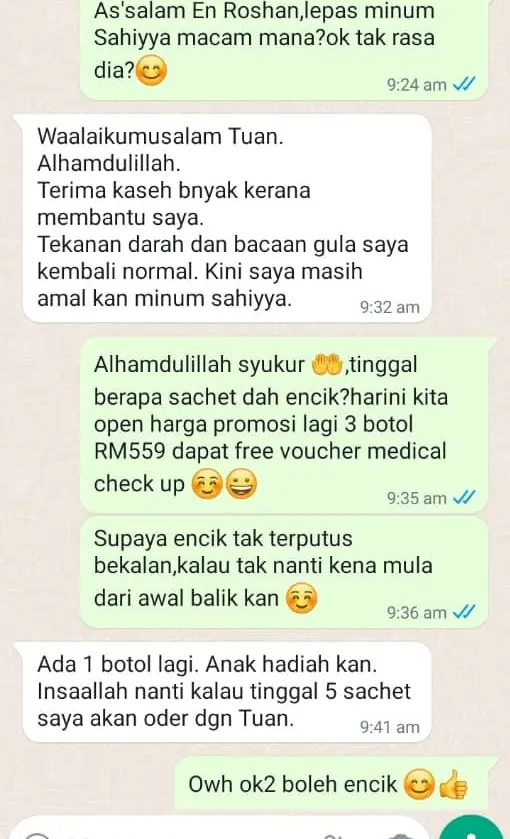 Testimoni WhatsApp: Tekanan Darah & Bacaan Gula Kembali Normal