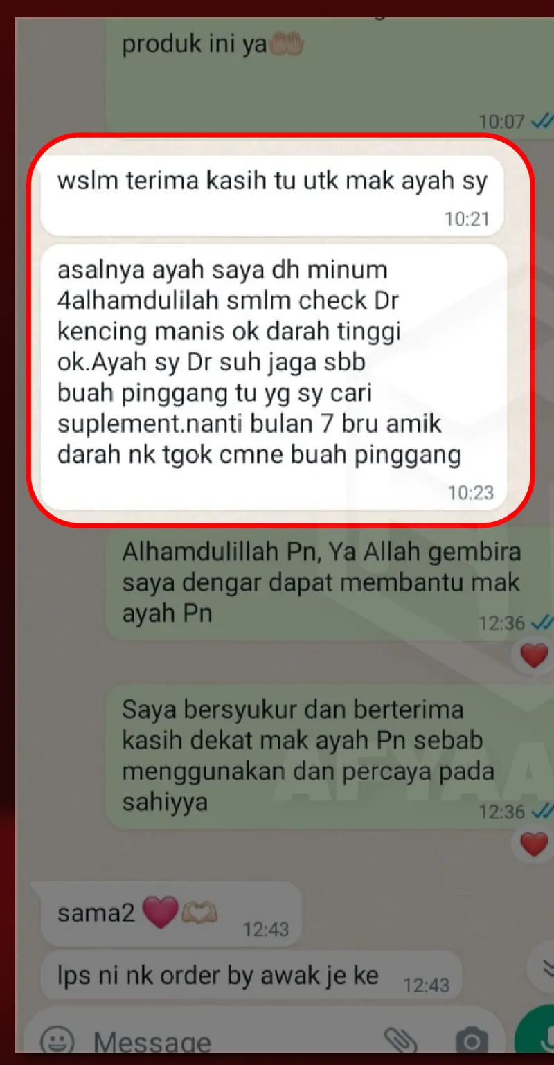 Testimoni WhatsApp: Bacaan Kencing Manis Turun & Darah Tinggi Semakin Baik