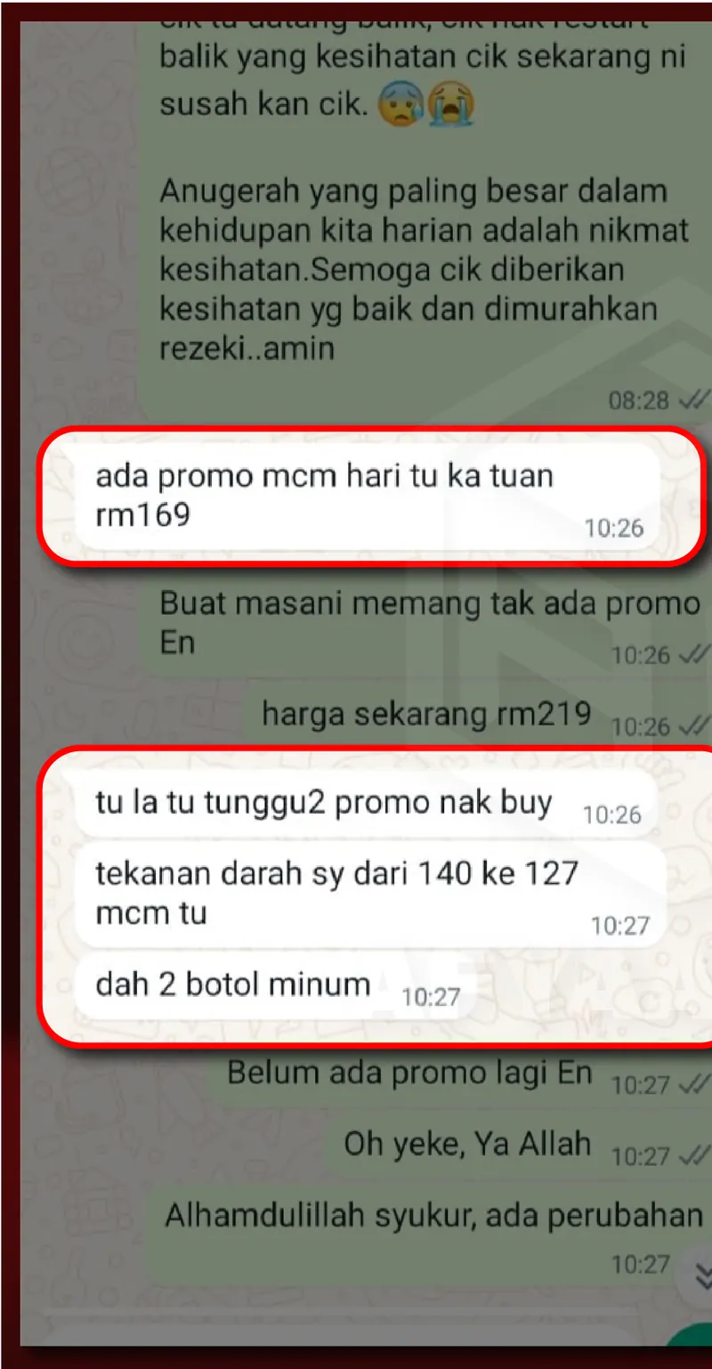 Testimoni WhatsApp: Tekanan Darah Dah Menurun