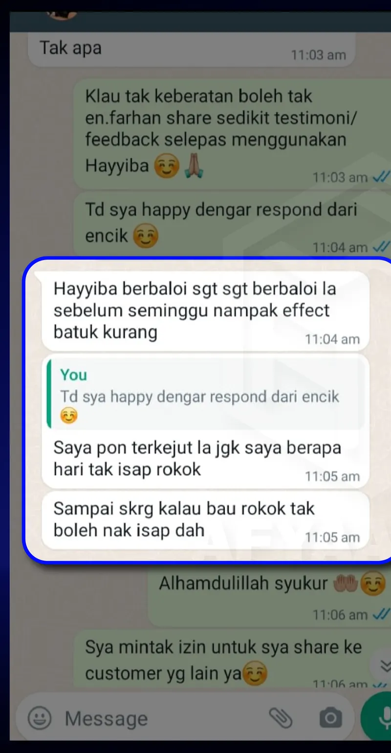 Testimoni WhatsApp: Batuk Dah Makin Kurang & Dah Berhenti Merokok