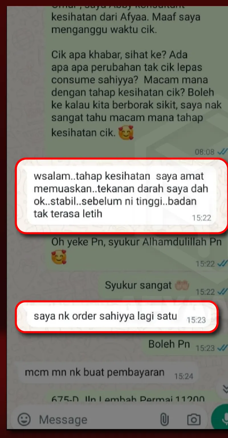 Testimoni WhatsApp: Tekanan Darah Dah Stabil
