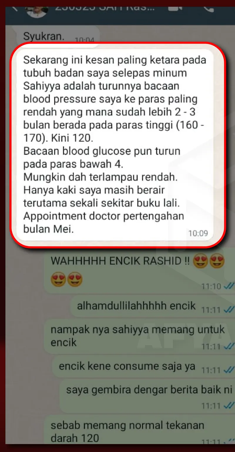 Testimoni WhatsApp: Bacaan Tekanan Darah & Gula Darah Turun