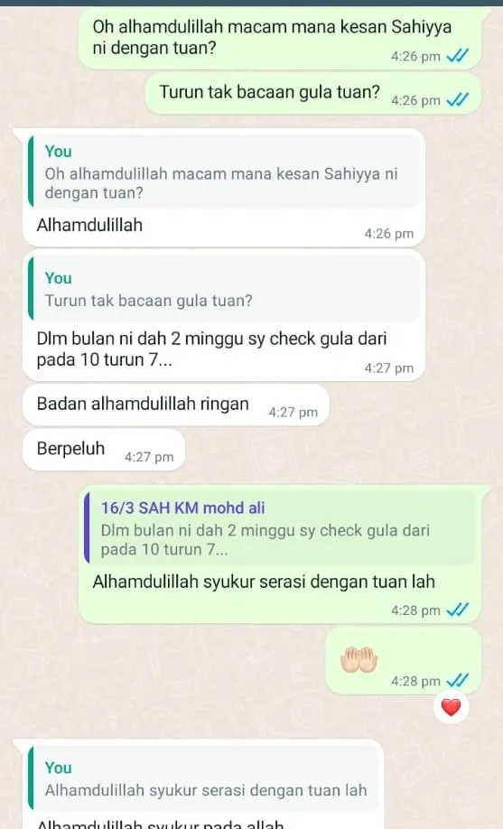 Testimoni WhatsApp: Bacaan Gula Menurun & Badan Ringan