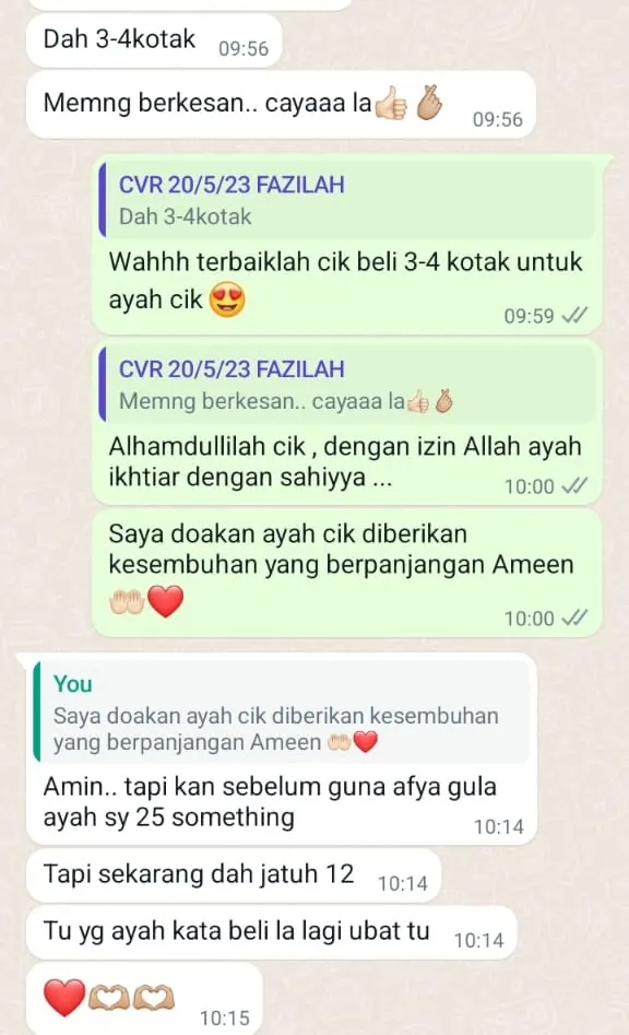 Testimoni WhatsApp: Bacaan Gula Menurun