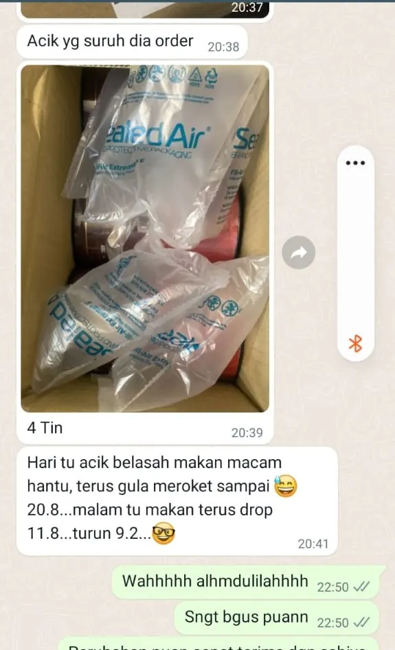 Testimoni WhatsApp: Bacaan Gula Menurun