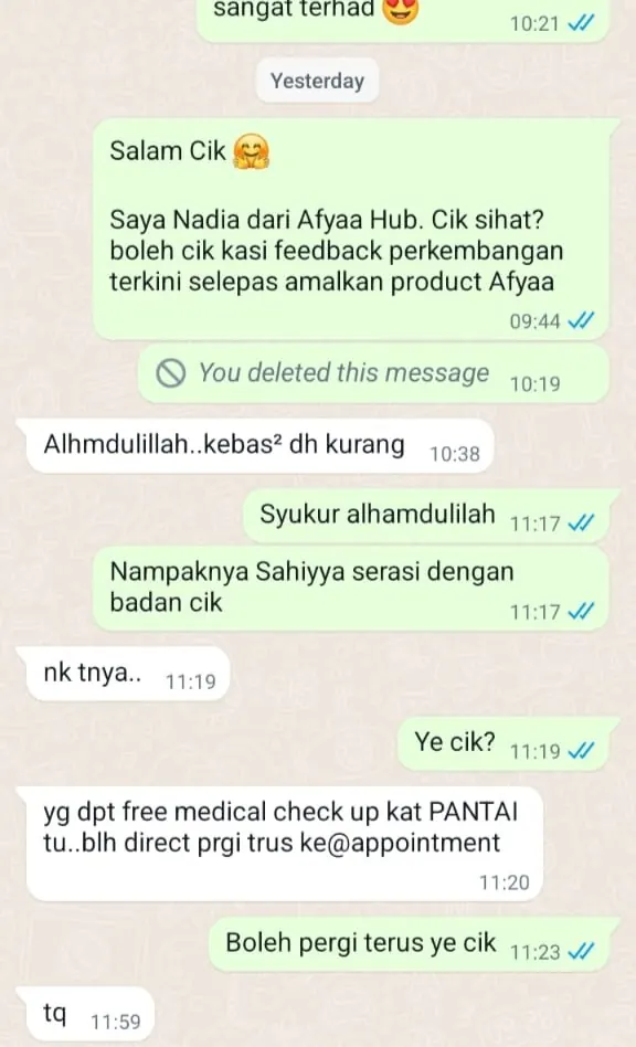 Testimoni WhatsApp: Kebas2 Dah Kurang