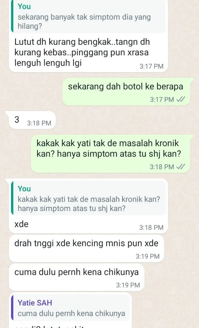 Testimoni WhatsApp: Lutut dah Kurang Bengkak & Dah Kurang Kebas