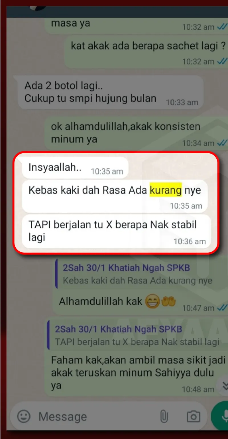 Testimoni WhatsApp: Kebas Kaki Dah Kurang