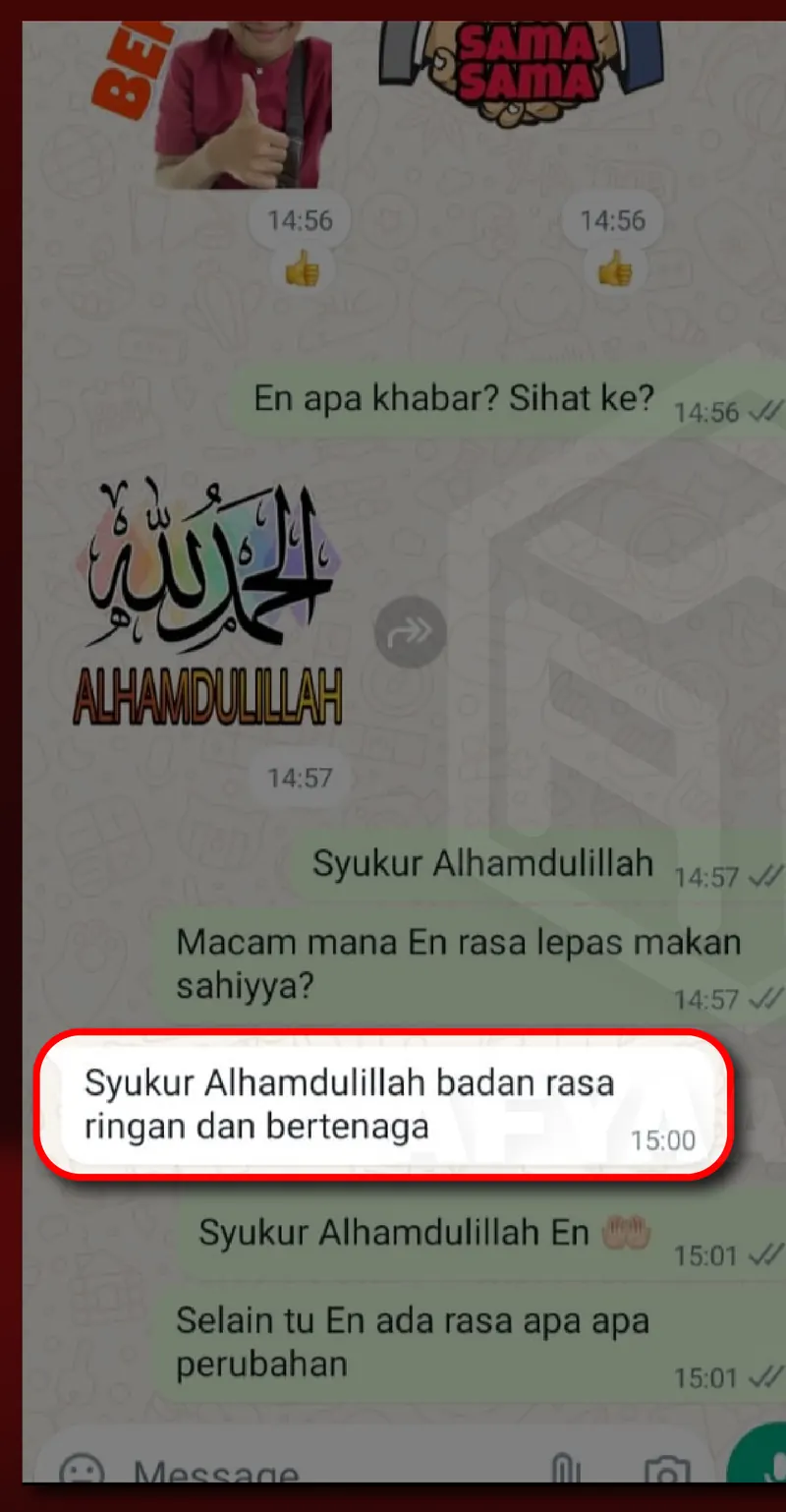 Testimoni WhatsApp: Badan Dah Rasa Ringan & Bertenaga