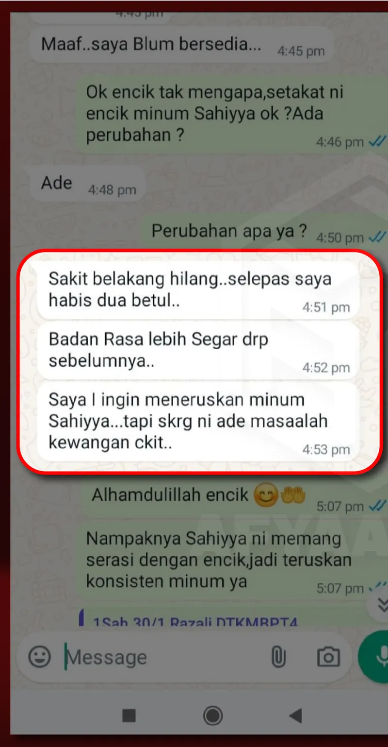 Testimoni WhatsApp: Sakit Belakang Hilang & Badan Rasa Lebih Segar