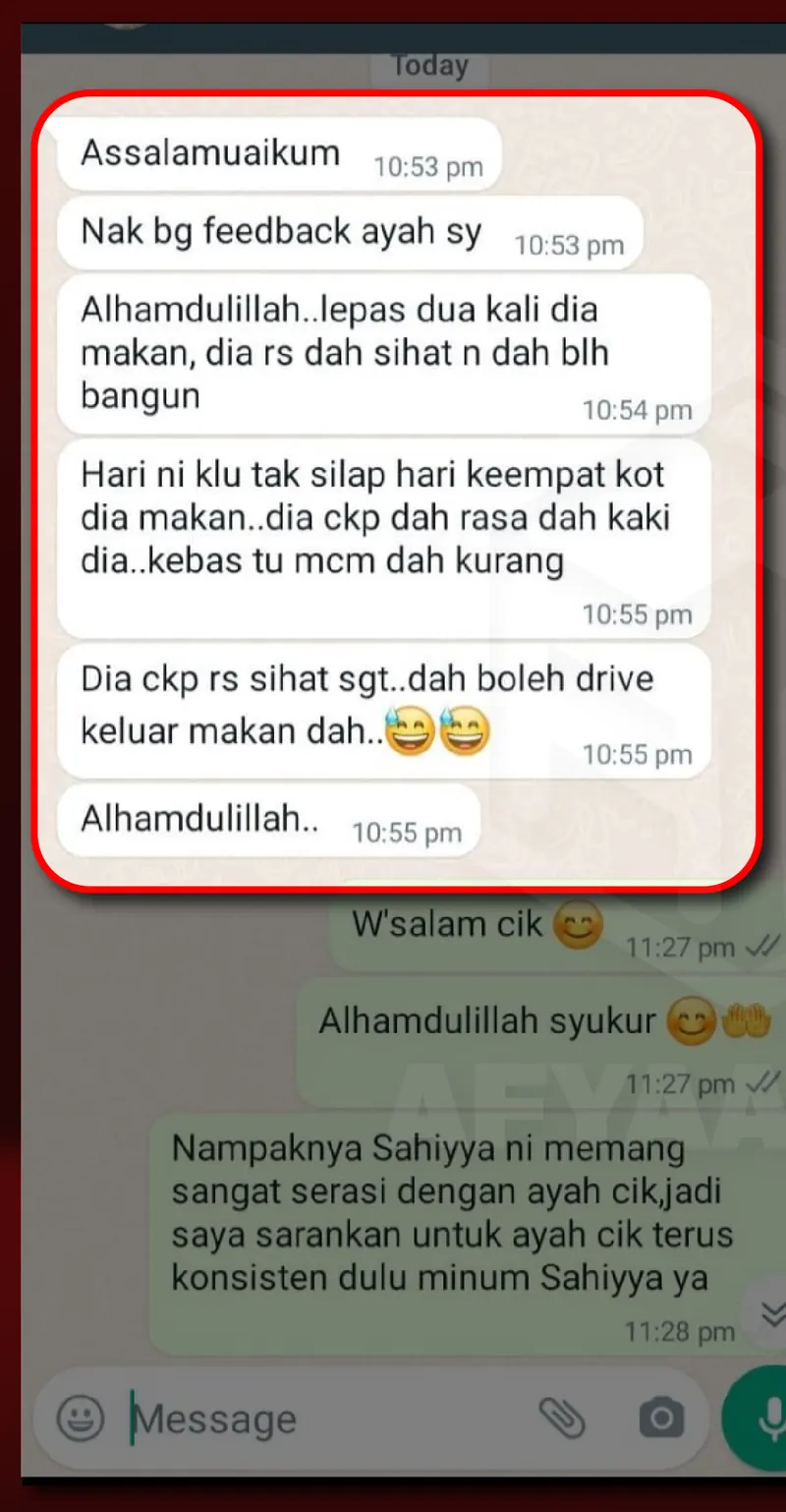 Testimoni WhatsApp: Badan Rasa Lebih Aktif & Kebas Kaki dah Kurang