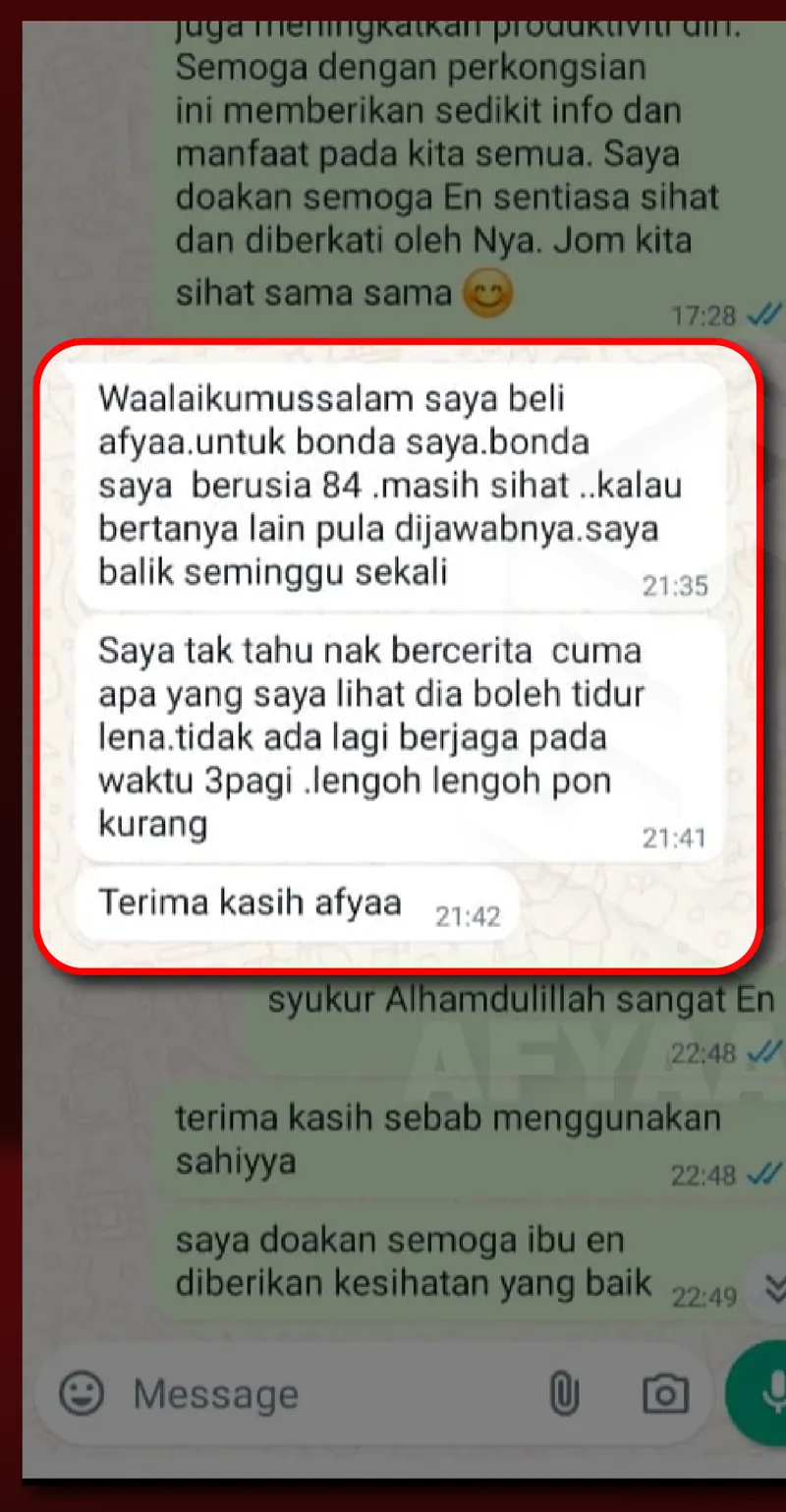 Testimoni WhatsApp: Tidur Lebih Lena & Kurang Berjaga Malam