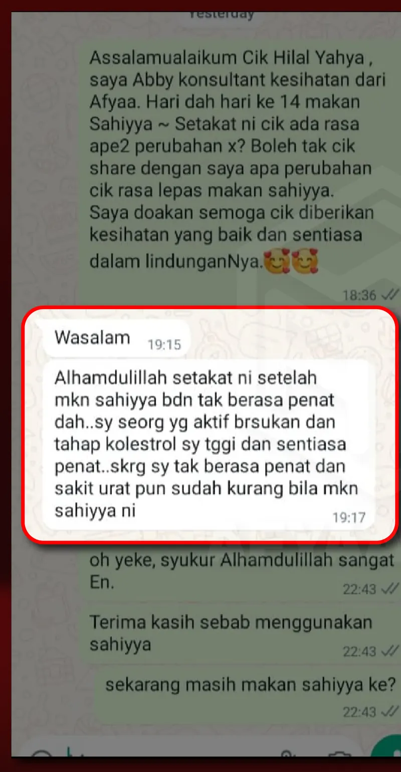 Testimoni WhatsApp: Badan Kurang Rasa Penat & Sakit Urat Dah Kurang