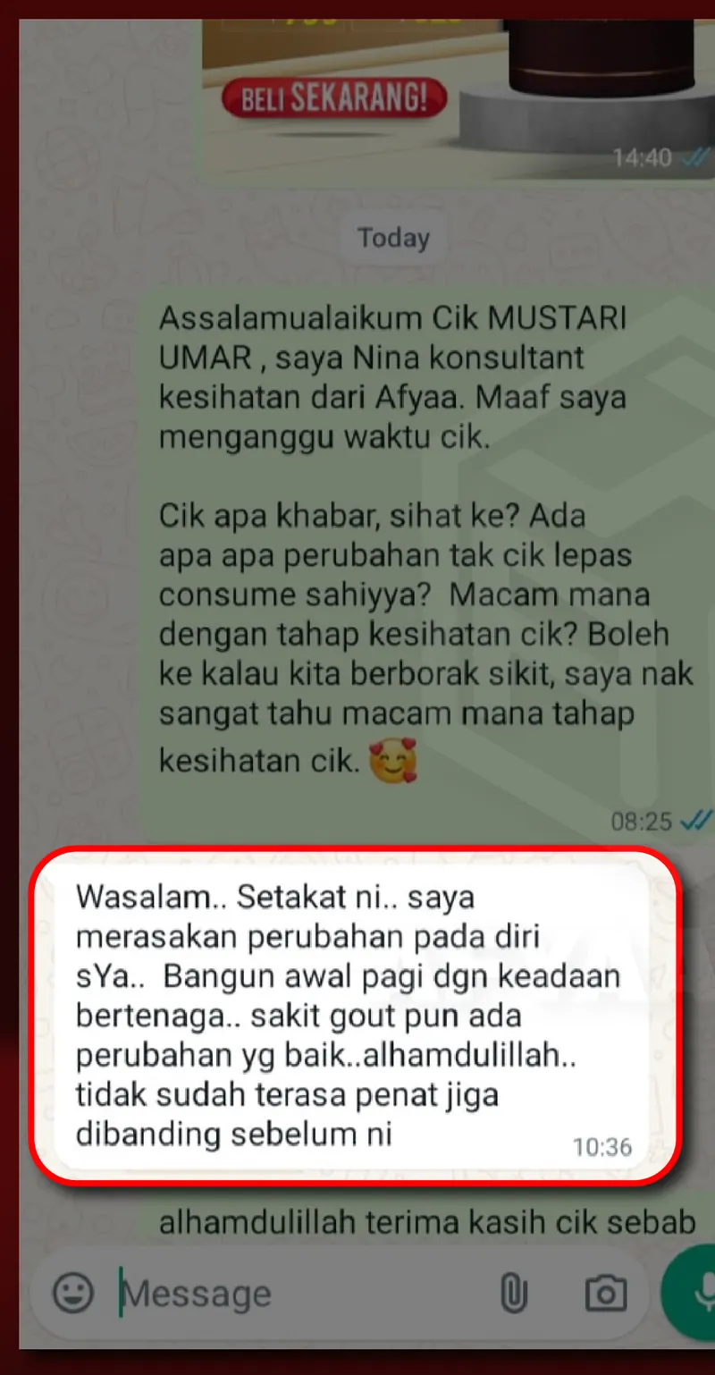 Testimoni WhatsApp: Sakit Gout ada perubahan 208
