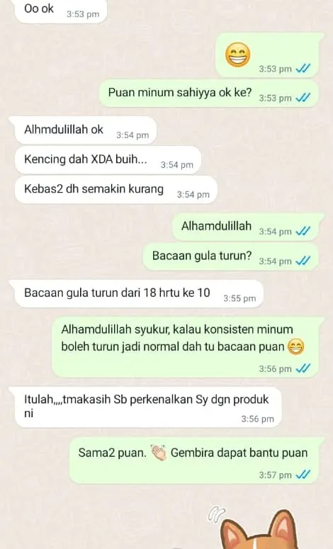 Testimoni WhatsApp: Kencing Dah Tak Berbuih & Kebas2 Berkurang