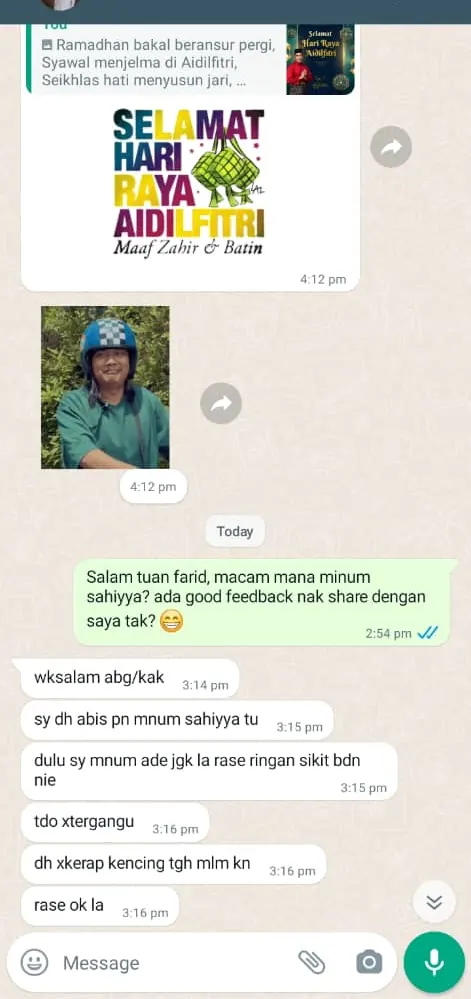 Testimoni WhatsApp: Badan Rasa Ringan & Dah Tak Kerap Kencing