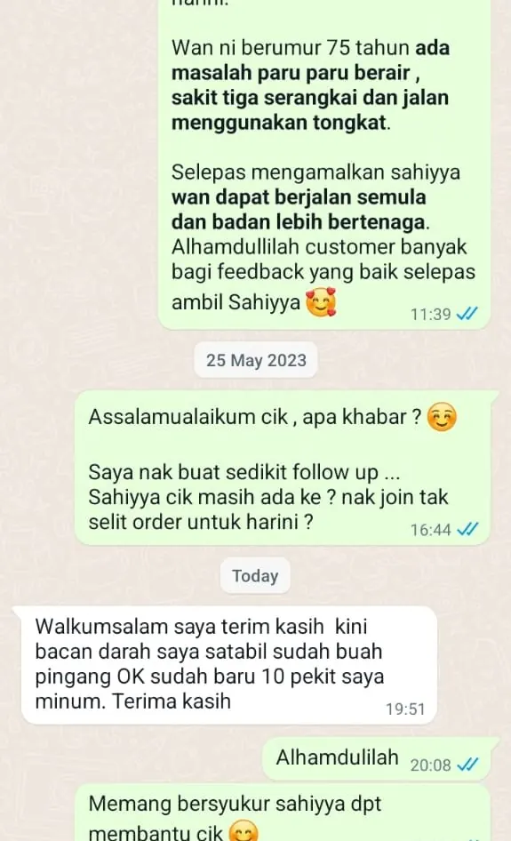 Testimoni WhatsApp: Tekanan Darah Semakin Stabil & Buah Pinggang Makin Okay