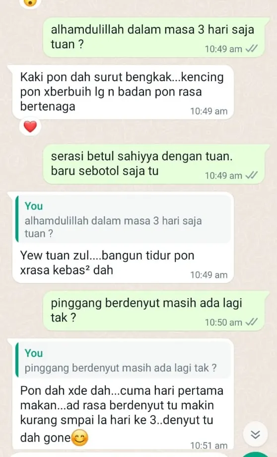 Testimoni WhatsApp: Kaki dah Surut Bengkak & Kencing Tak Berbuih Lagi