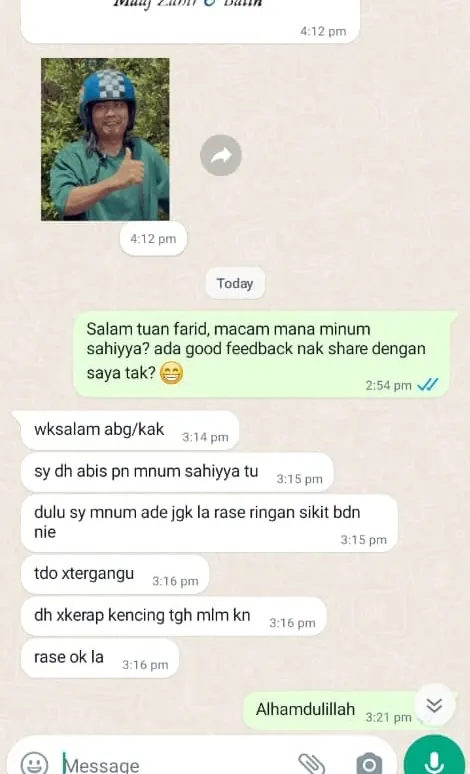 Testimoni WhatsApp: Badan Rasa Ringan & Tak Kerap Kencing Malam