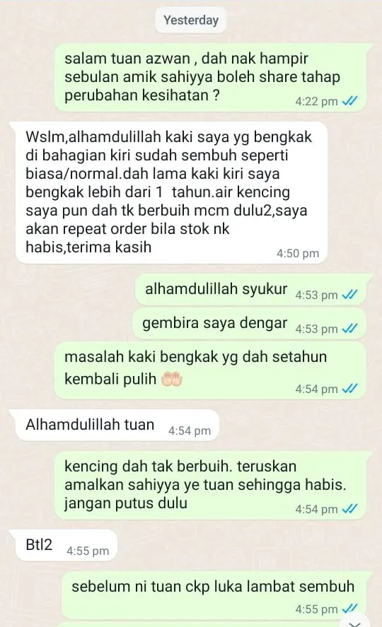 Testimoni WhatsApp: Bengkak Kaki Kembali Normal & Kencing Dah Tak Berbuih