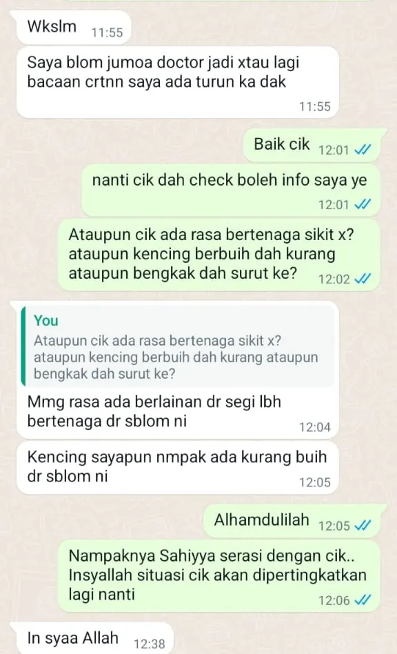 Testimoni WhatsApp: Badan Lebih Bertenaga & Kurang Kencing Berbuih