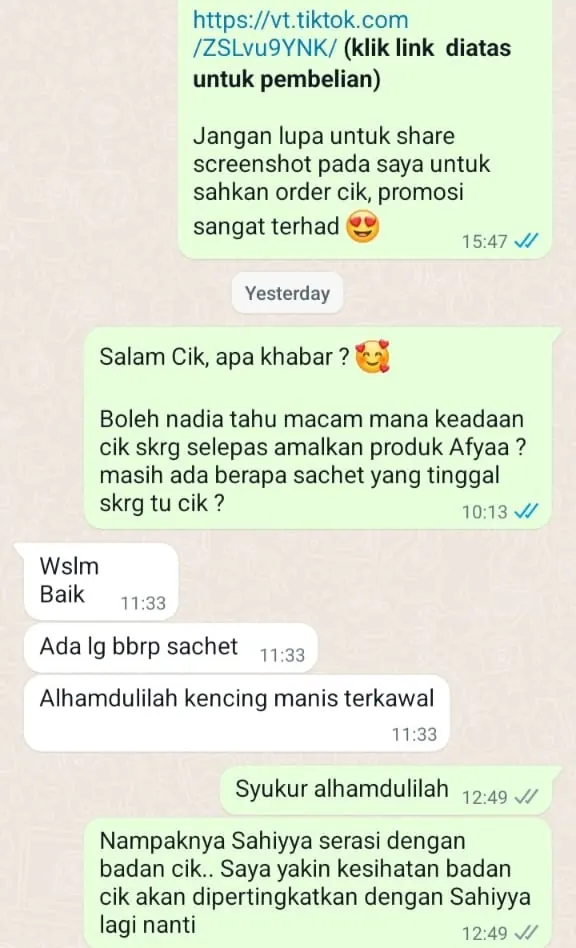 Testimoni WhatsApp: Kencing Manis Terkawal