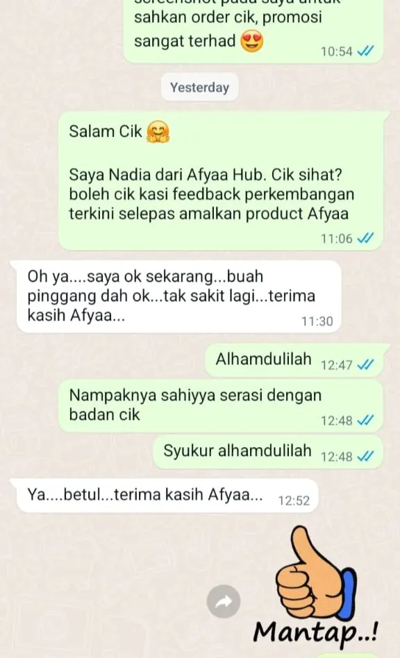 Testimoni WhatsApp: Buah Pinggang Dah Makin Okay