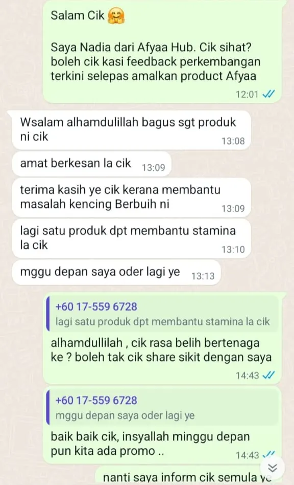 Testimoni WhatsApp: Kencing Berbuih Makin Membaik & Membantu Beri Stamina