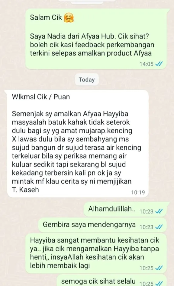 Testimoni WhatsApp: Batuk Kahak Makin Membaik & Kencing Tak Lawas Tiada Lagi