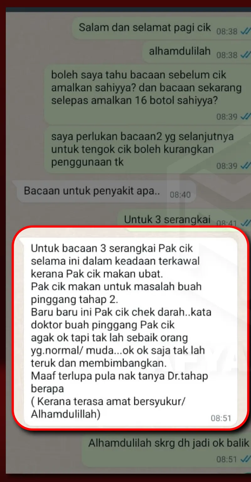 Testimoni WhatsApp: Masalah Buah Pinggang Stage 2 dah Okay