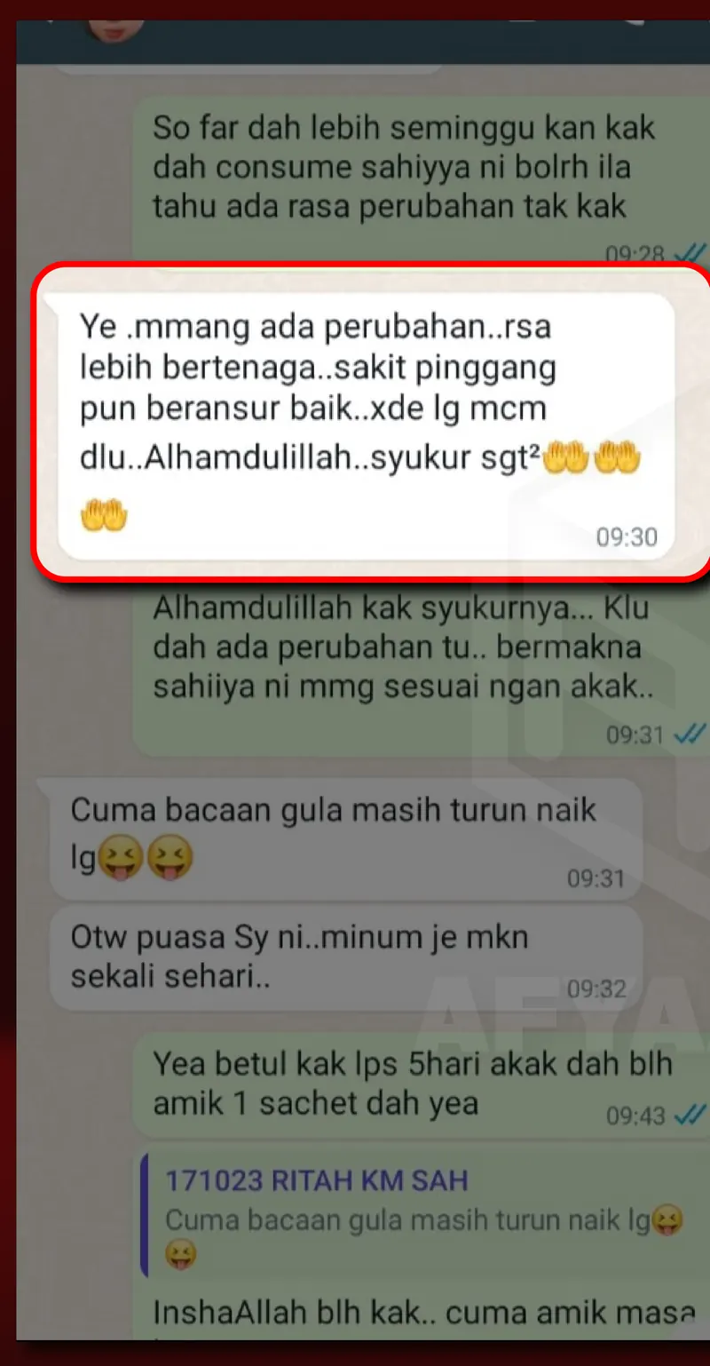 Testimoni WhatsApp: Sakit Pinggang Semakin Baik & Rasa Bertenaga