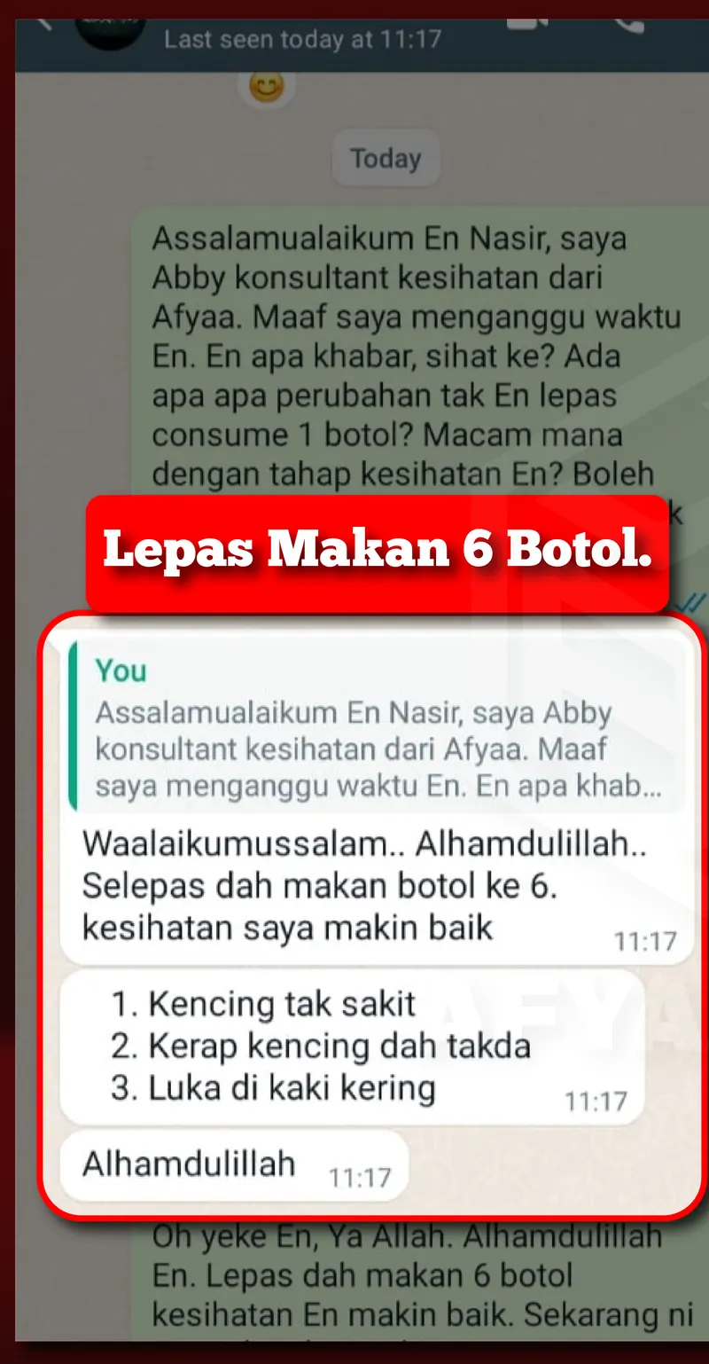 Testimoni WhatsApp: Kencing Dah Tak Sakit & Luka di Kaki Kering