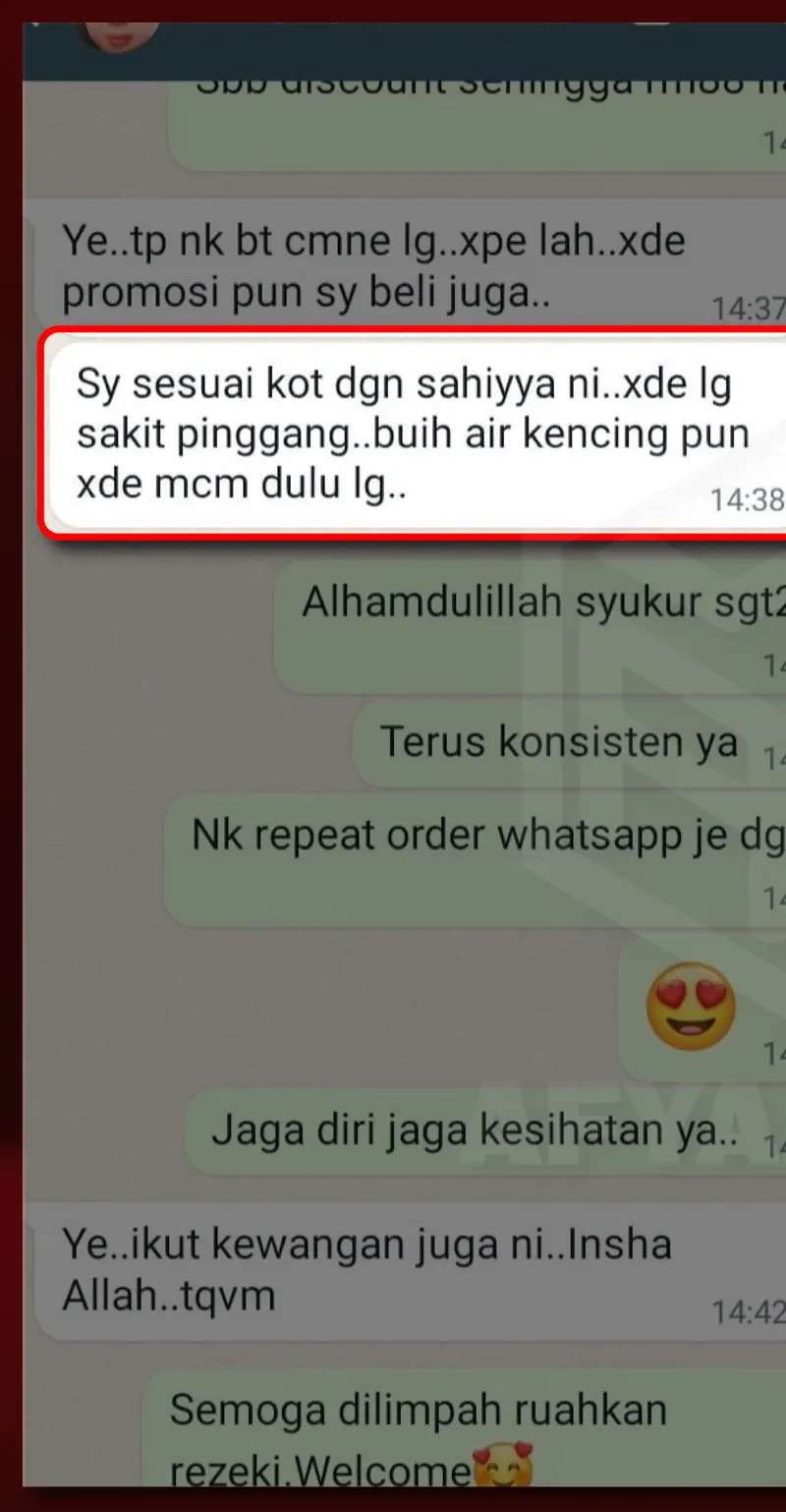 Testimoni WhatsApp: Dah Tiada Sakit Pinggang
