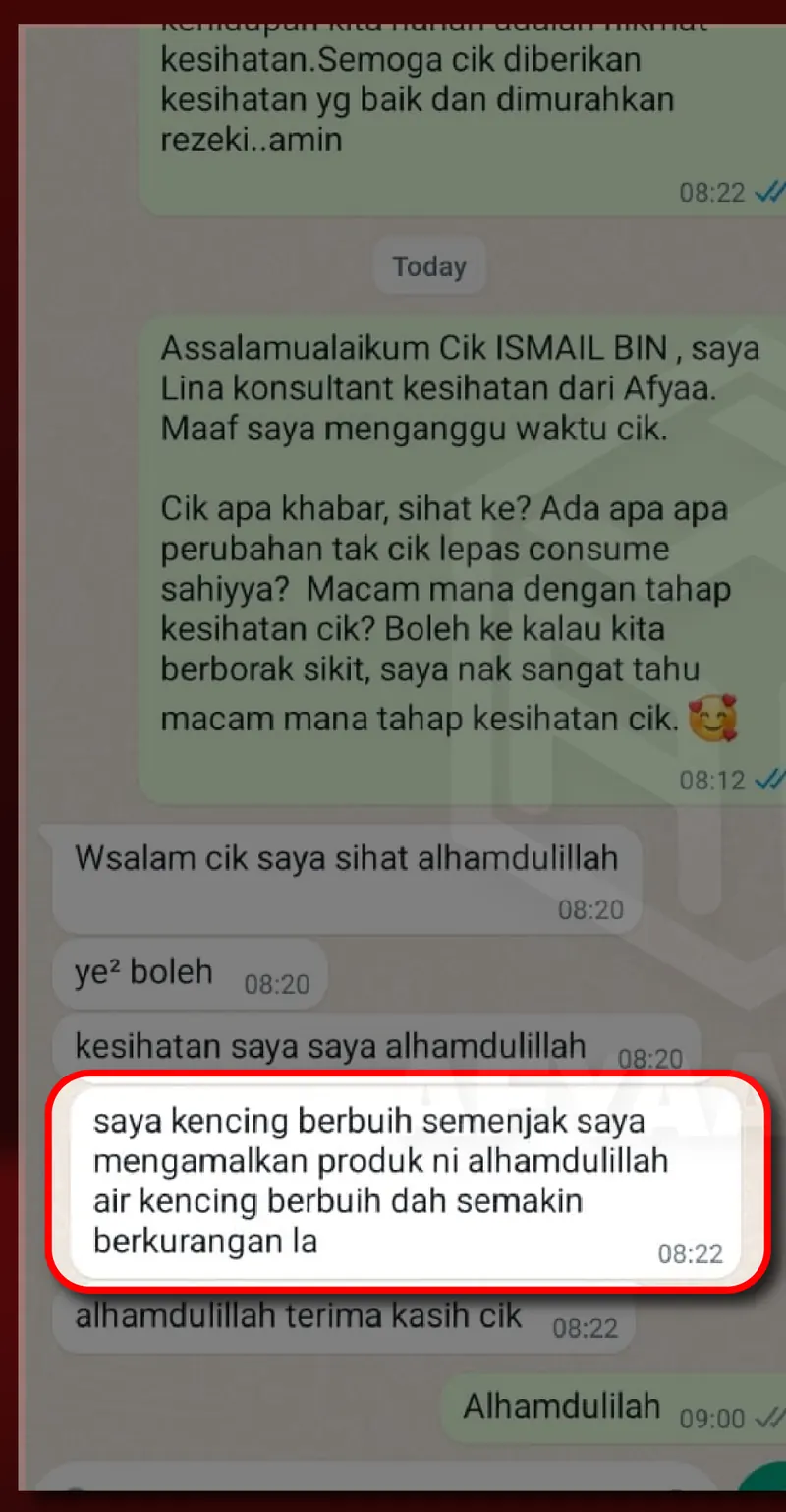Testimoni WhatsApp: Kencing Berbuih Dah Kurang