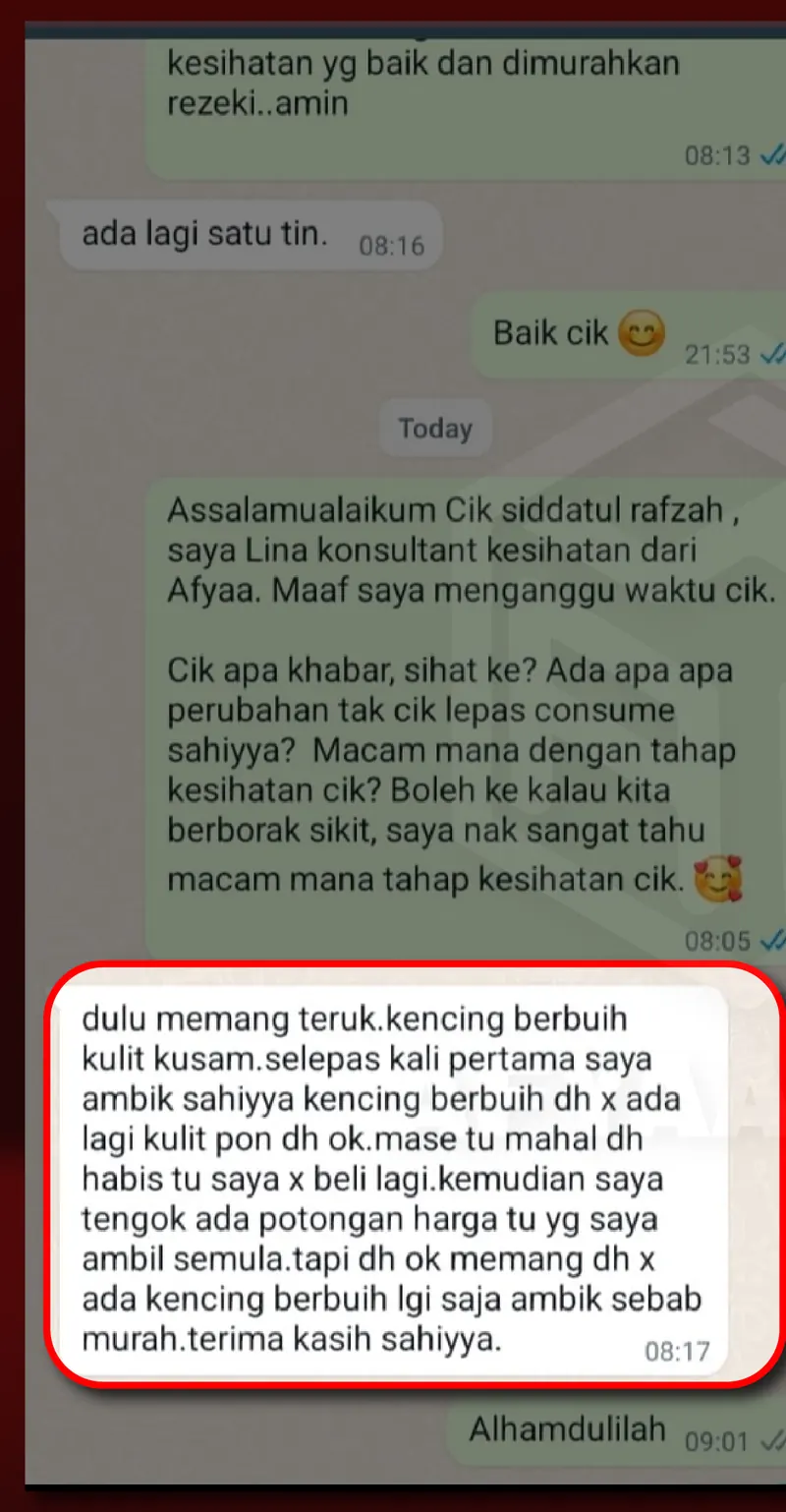 Testimoni WhatsApp: Kencing Dah Kurang Berbuih