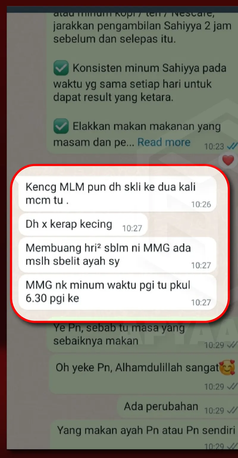 Testimoni WhatsApp: Kencing Malam Dah Kurang & Masalah Sembelit Makin Kurang