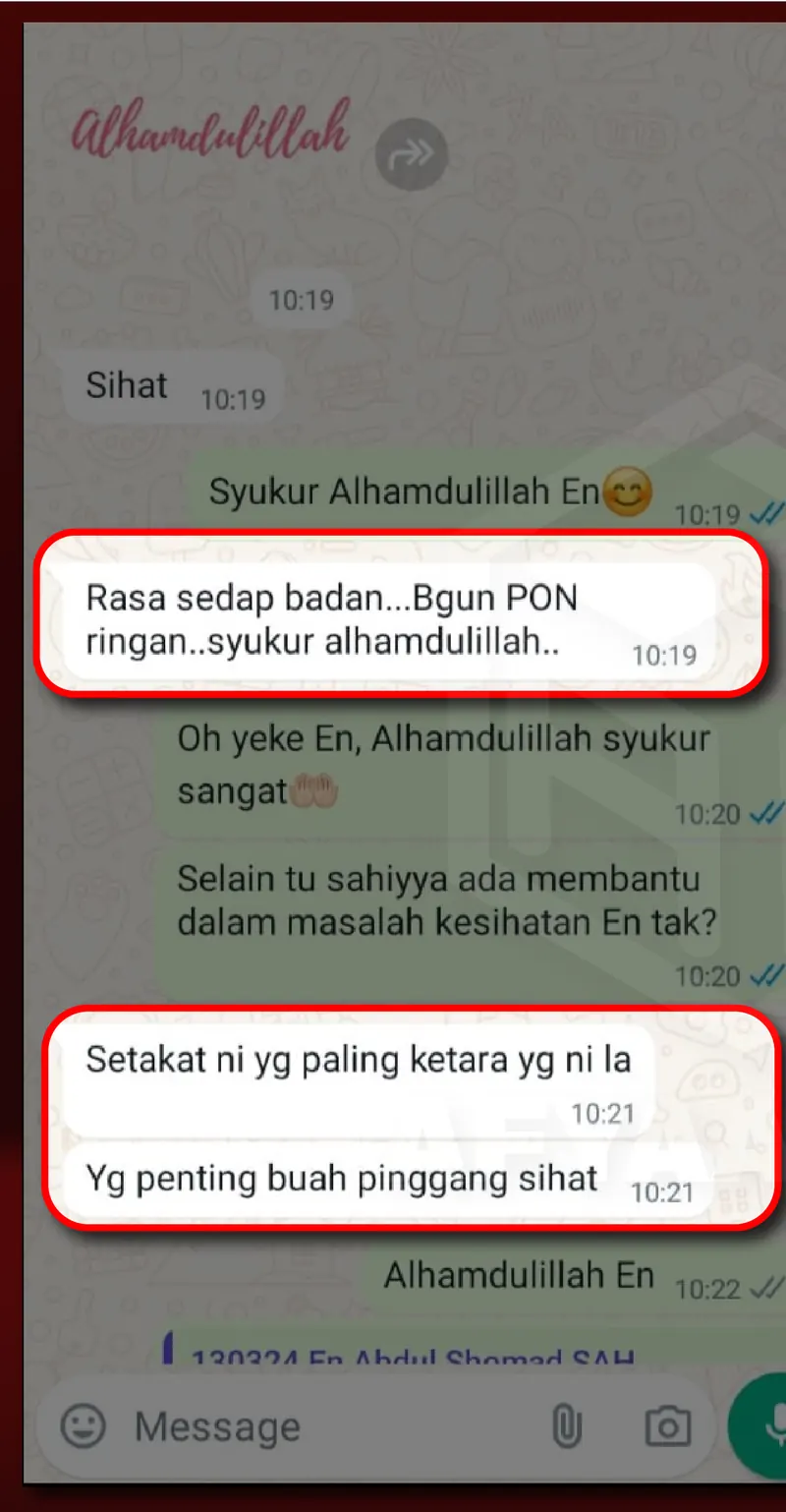 Testimoni WhatsApp: Badan Rasa Lebih Sedap & Ringan