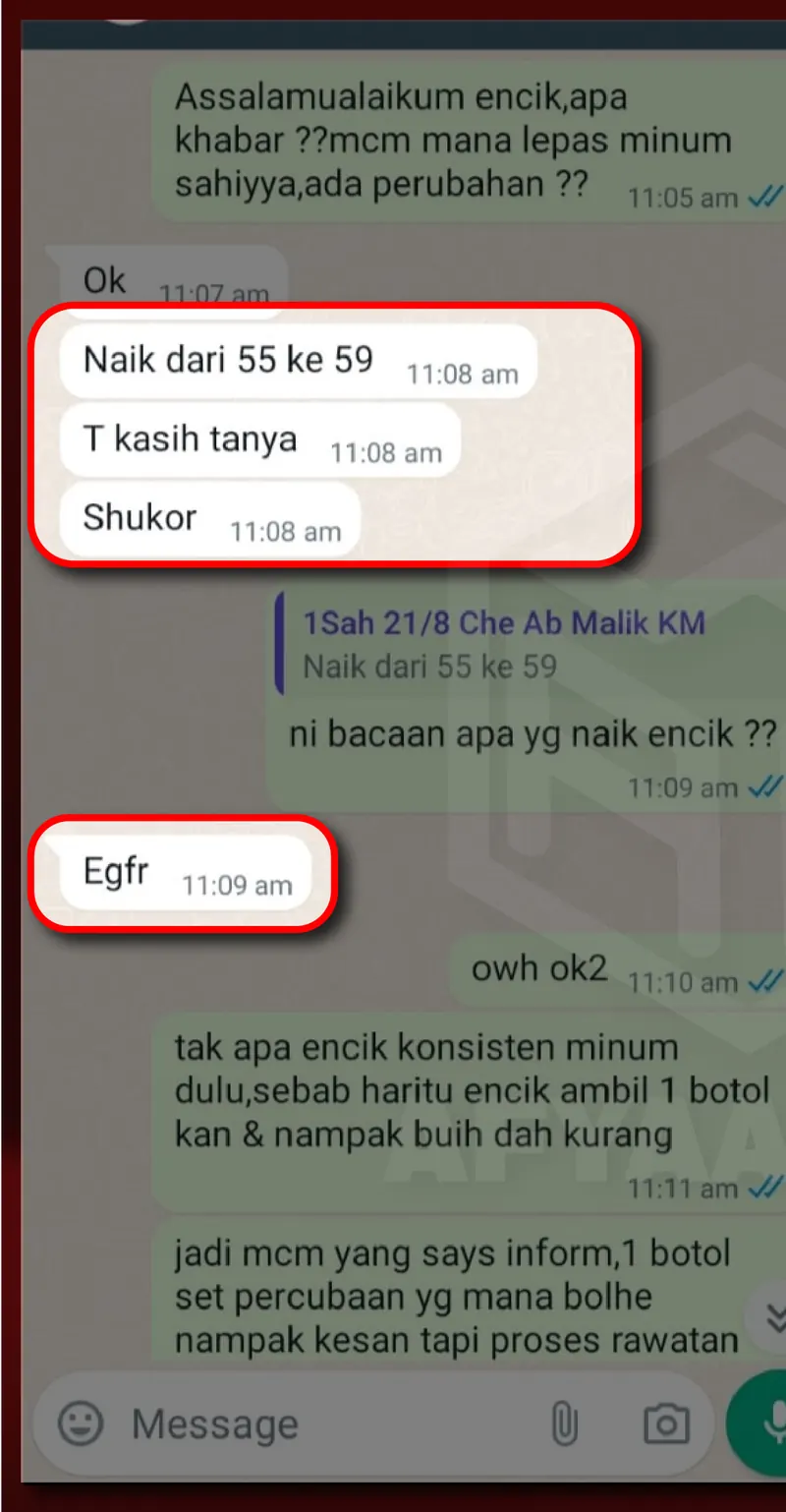 Testimoni WhatsApp: Bacaan eGFR Menaik