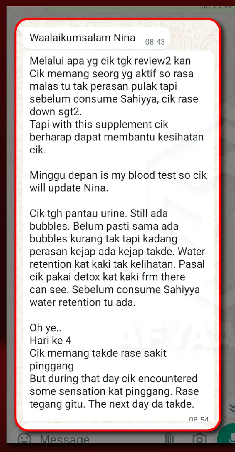 Testimoni WhatsApp: Kaki Dah Tak Bengkak & Pinggang dah Tak Rasa Sakit
