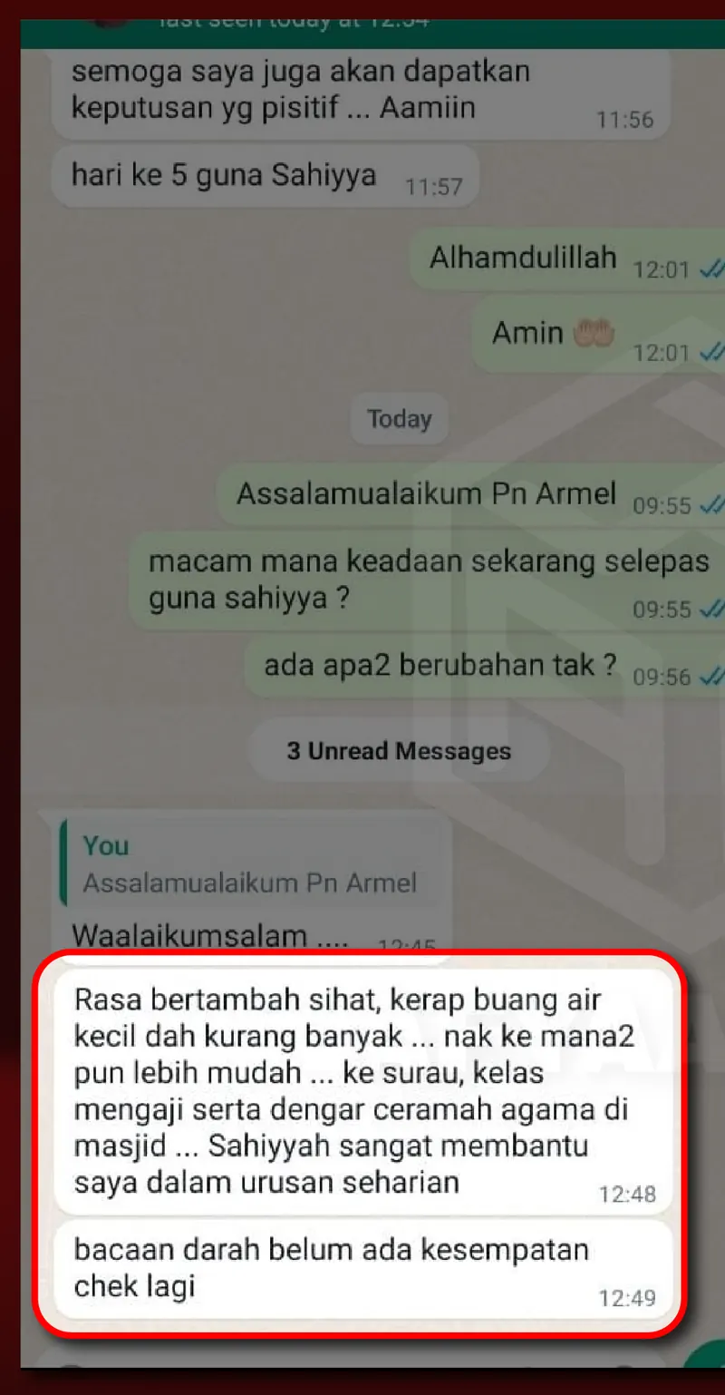 Testimoni WhatsApp: Kerap Kencing Dah Kurang