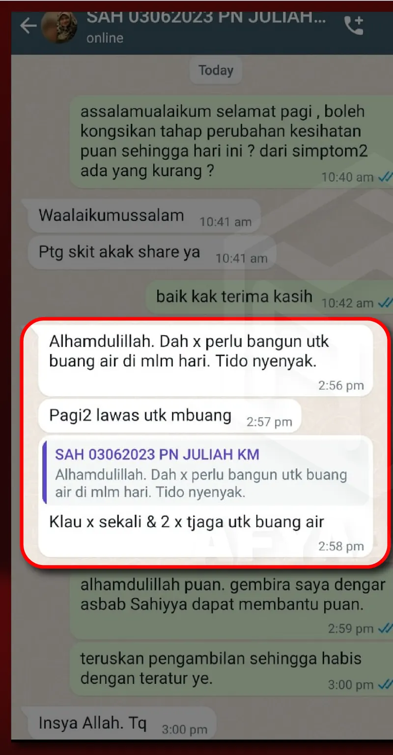 Testimoni WhatsApp: Kencing Dah Makin Lawas