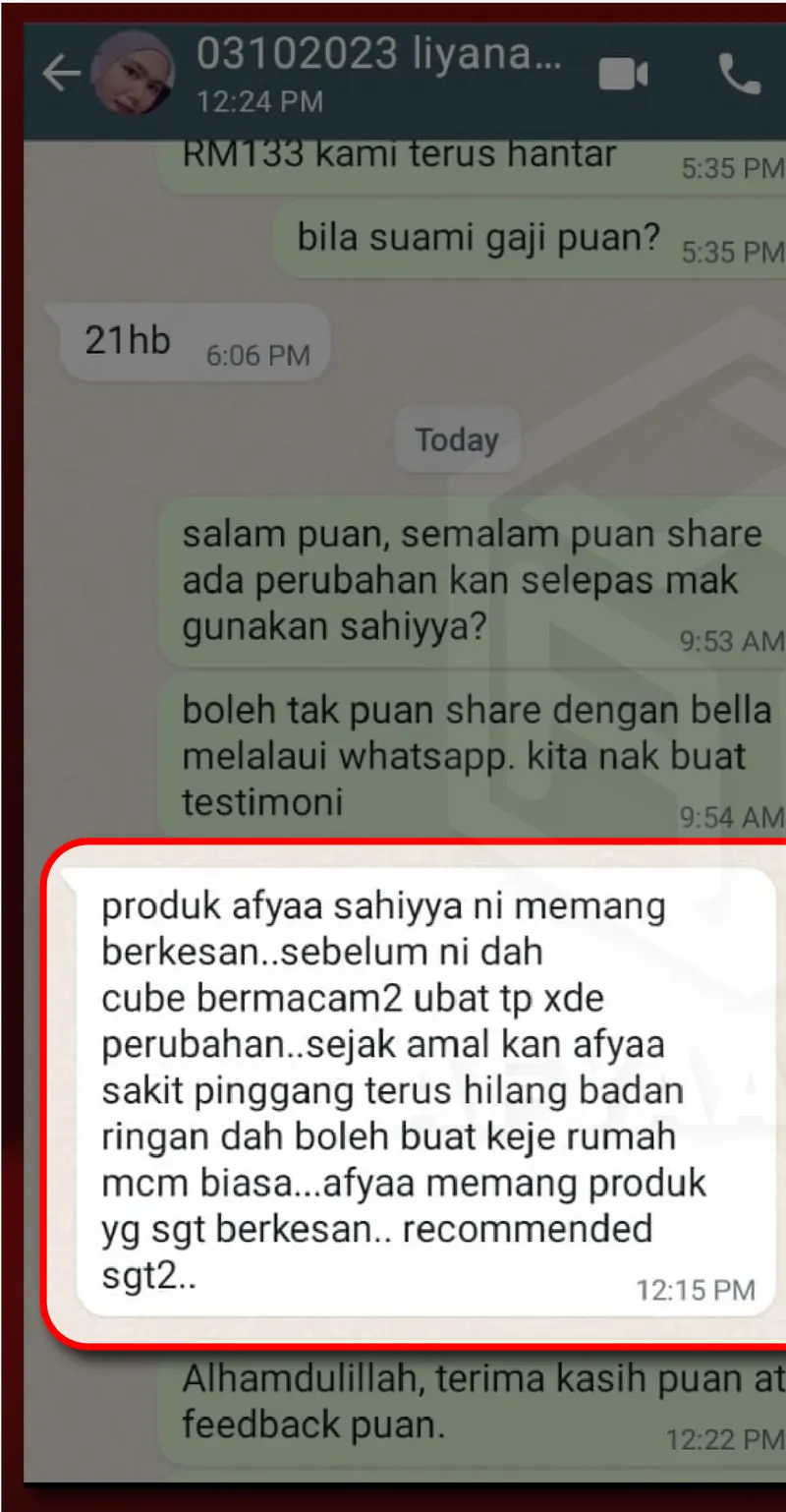 Testimoni WhatsApp: Sakit Pinggang Tiada Lagi & Dah Boleh Buat Kerja Rumah