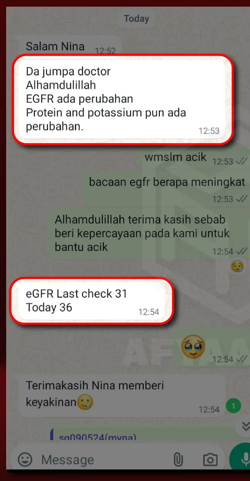 Testimoni WhatsApp: Bacaan EGFR Menaik