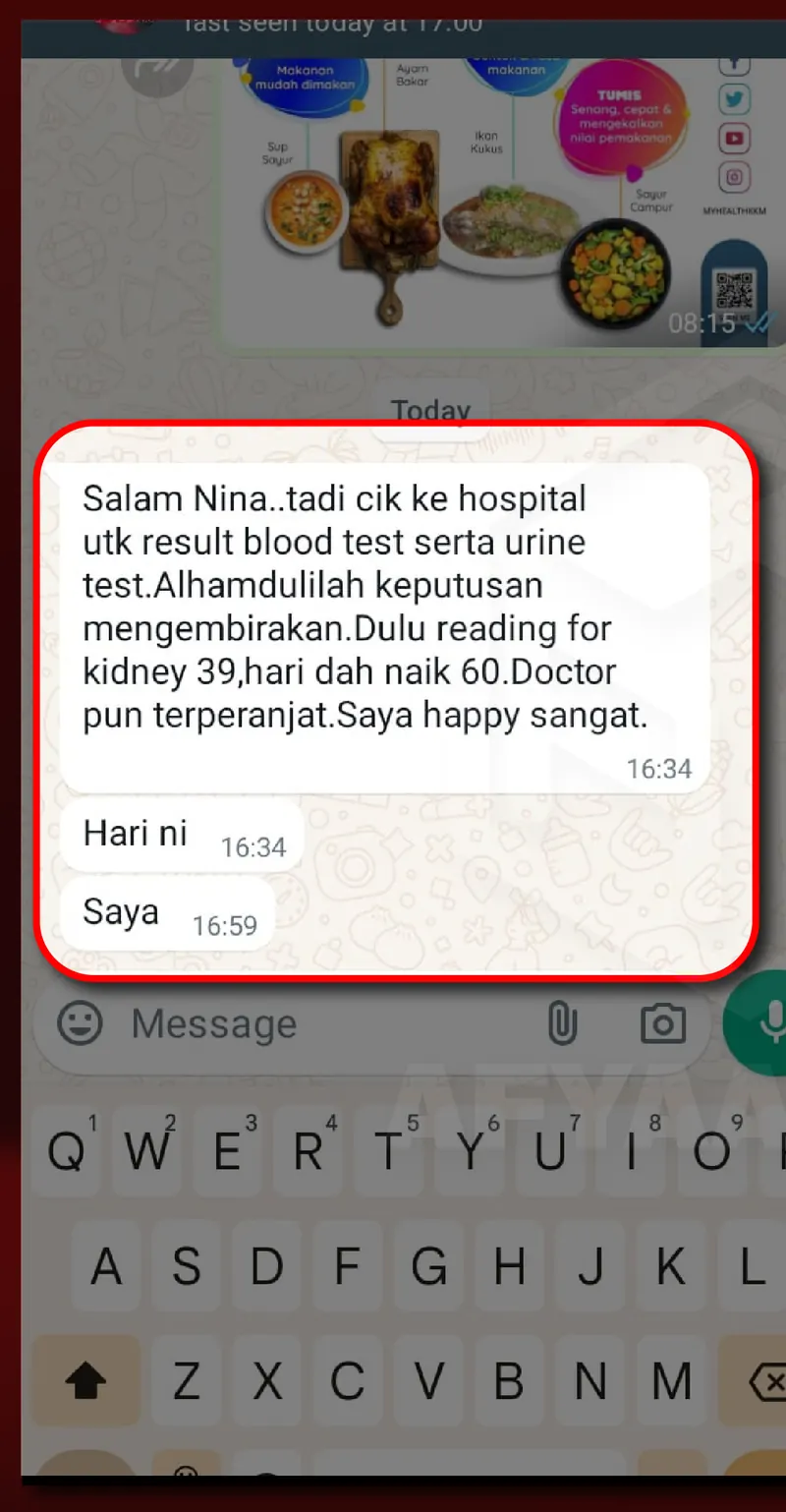 Testimoni WhatsApp: Bacaan EGFR Meningkat