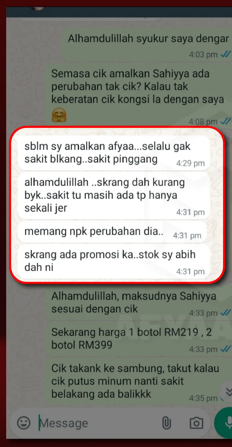 Testimoni WhatsApp: Sakit Pinggang Dah Kurang