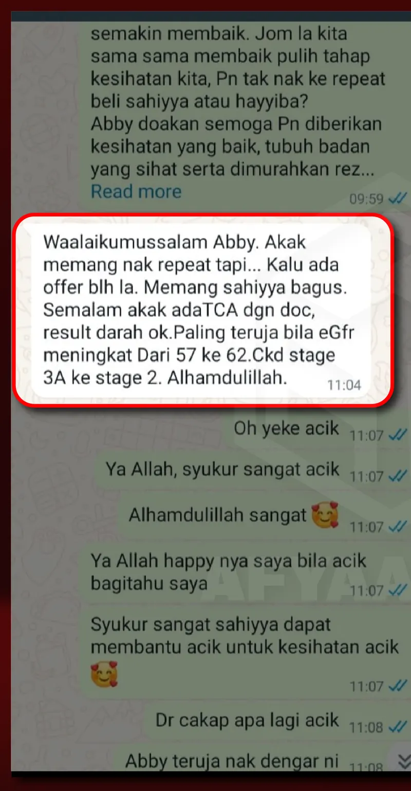 Testimoni WhatsApp: Bacaan EGFR & Tahap CKD Menaik
