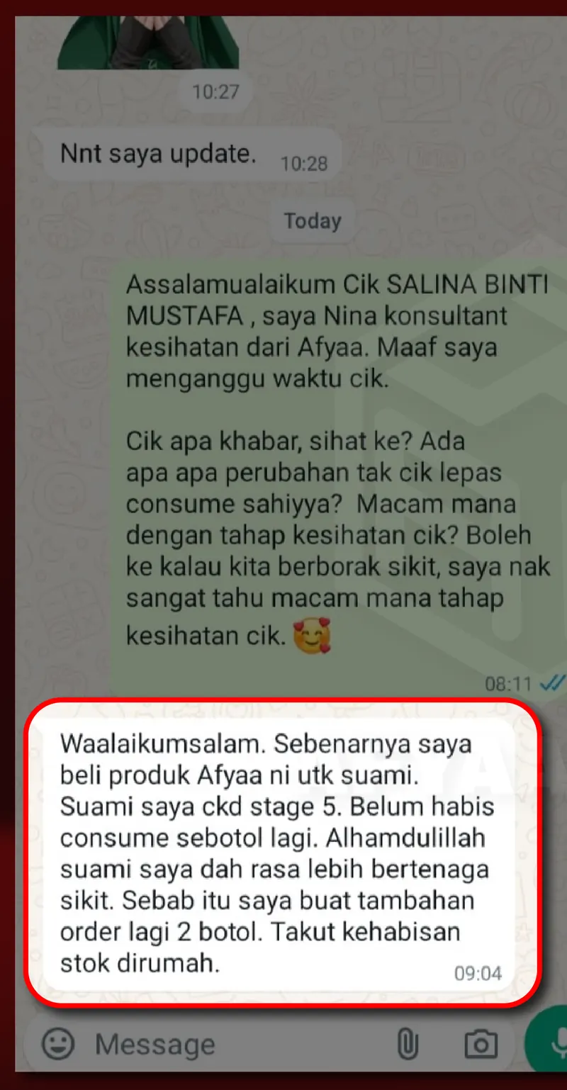 Testimoni WhatsApp: Ckd tahan 3- Rasa lebih bertenaga