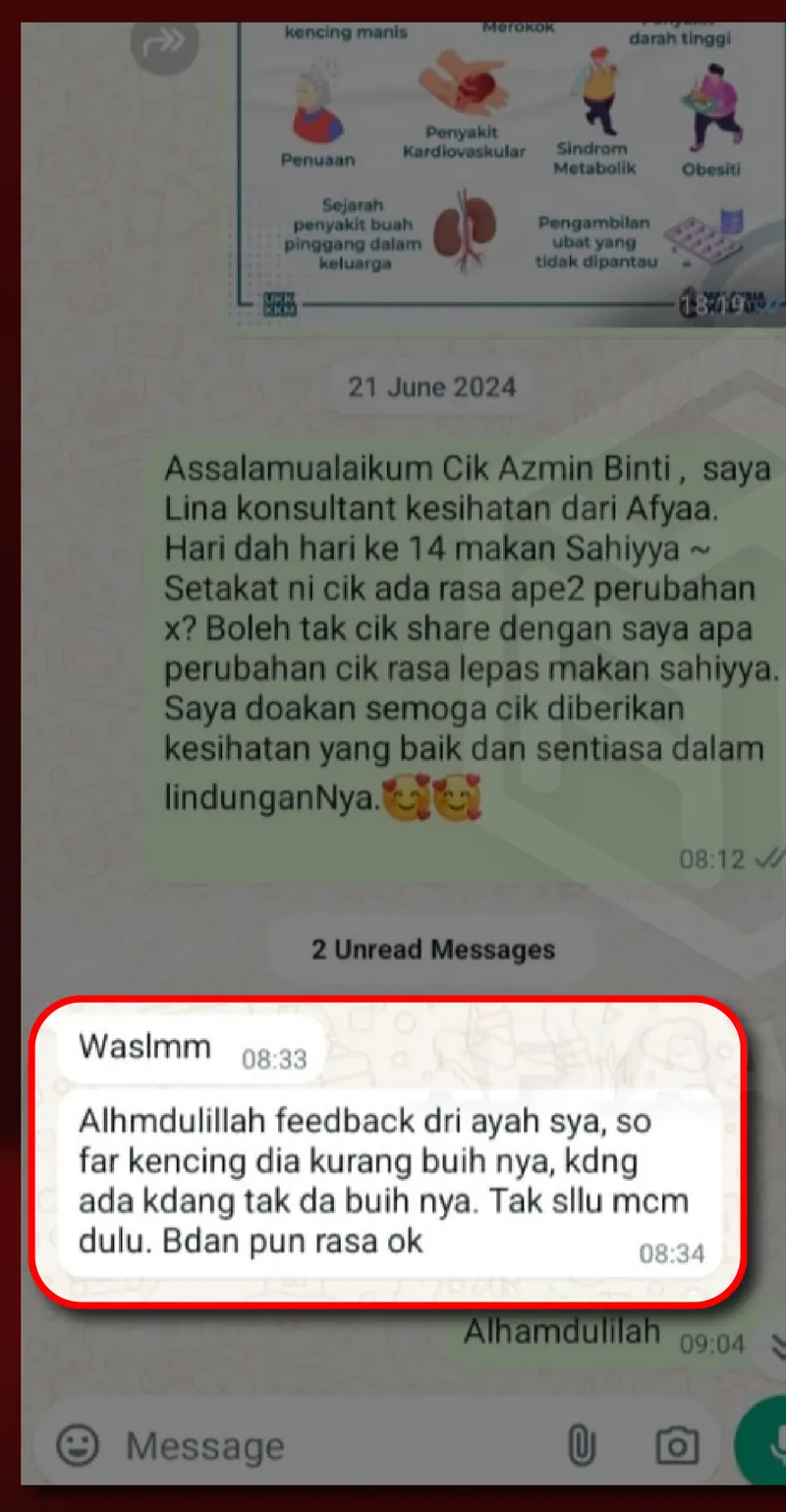 Testimoni WhatsApp: Kencing kurang berbuih