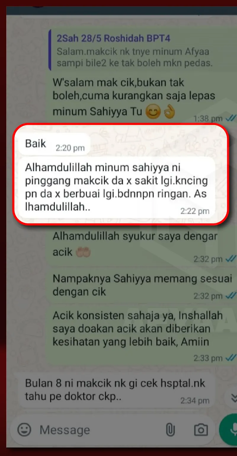 Testimoni WhatsApp: Kencing dah tak berbuih